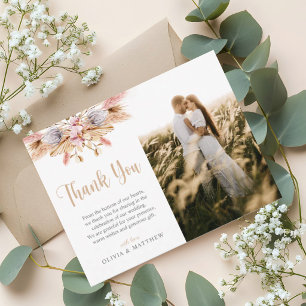 Cartão De Agradecimento Grama das Pampas Boho Floral Foto Casamento Obriga