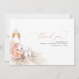 Cartão De Agradecimento Grama das Pampas Floral Rosa Obrigado Chá de Noiva