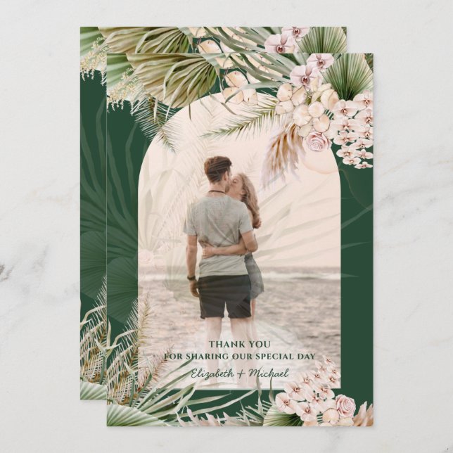 Cartão De Agradecimento Grama das Pampas Verde Esmeralda FOTO OBRIGADO (Frente/Verso)