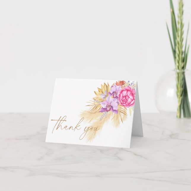 Cartão De Agradecimento Grama de pampas Boho - Obrigada pelo chá de bebê (Frente)