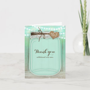 Cartão De Agradecimento Grande Jarra de Mason & Luzes Mint Casamento Rústi