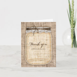 Cartão De Agradecimento Grande Mason Jar com Casamento Russo Burlap & Lace