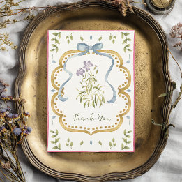 Cartão De Agradecimento Grandmillennial Preppy Ribbon Frame Baby Shower