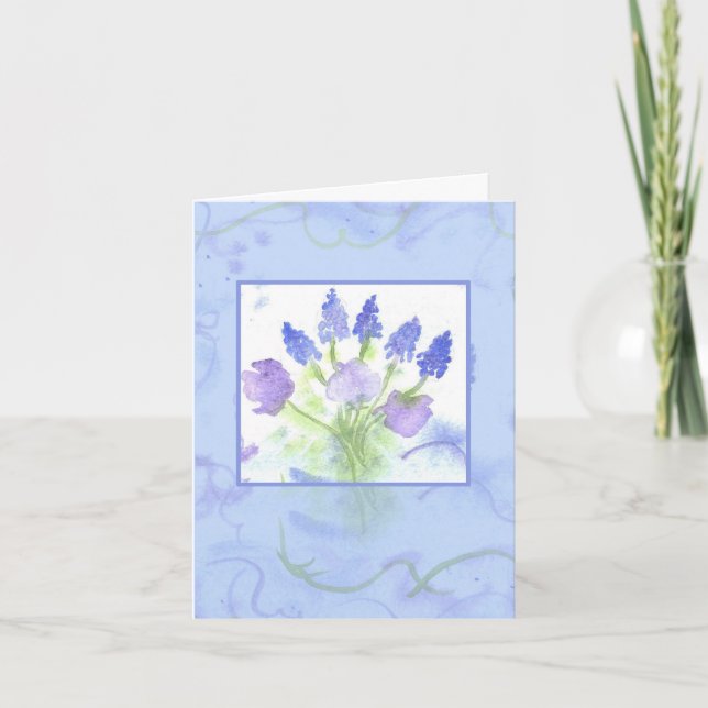 Cartão De Agradecimento Grape Hyacinth Sweet Pea Watercolor Obrigado (Frente)