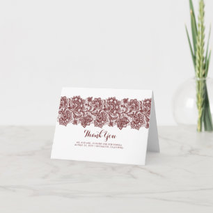 Cartão De Agradecimento Gratidão de casamento elegante em renda bordô
