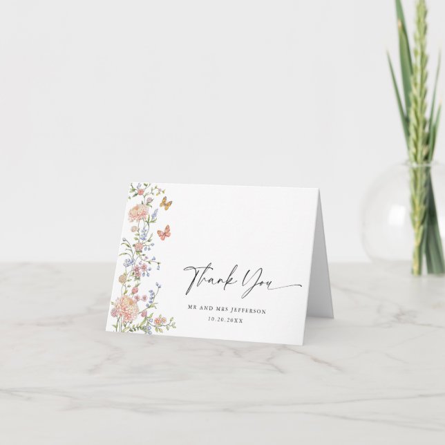 Cartão De Agradecimento Gratidão de casamento floral rosa pastel graciosa  (Frente)