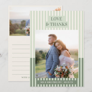 Cartão De Agradecimento Gratidão de Foto de Casamento em Listras Verde Sag