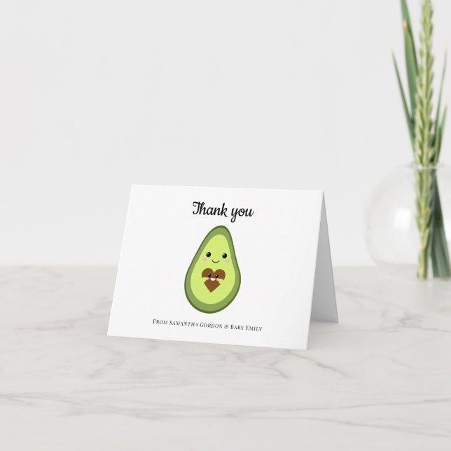 Cartão De Agradecimento Grávida Kawaii Avocado Obrigado Chá de fraldas (Frente)
