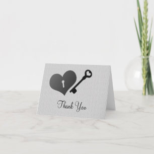 Cartão de Agradecimento Gray Heart Lock and Key