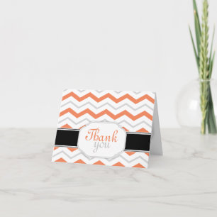 Cartão De Agradecimento Gray & Orange Chevron Trendy Thank You Cards
