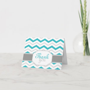 Cartão De Agradecimento Gray & Turquoise Chevron Trendy Thank You Cards