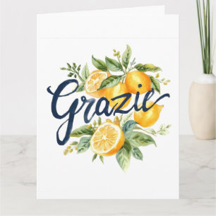 Cartão De Agradecimento Grazie - Aquarela Elegante de Limões Italianos