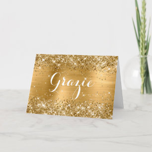 Cartão De Agradecimento Grazie Glittery Gold Foil Classic Script