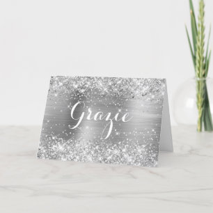 Cartão De Agradecimento Grazie Glittery Silver Foil Classic Script