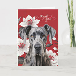 Cartão De Agradecimento Great Dane Dog with White Lilies on Red