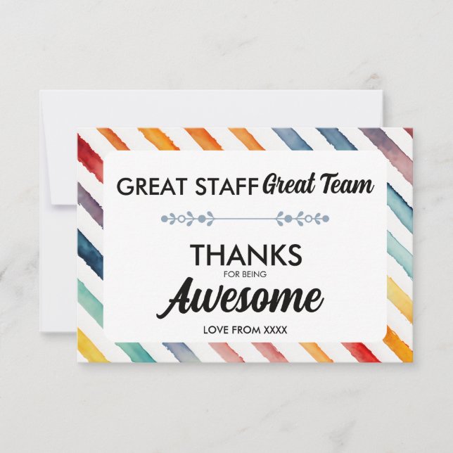 Cartão De Agradecimento Great Team Great Staff Thank You Sign | Employee  (Frente)