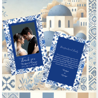 Cartão De Agradecimento Grécia Obrigado Casamento Mediterrâneo Azul foto