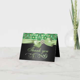 Cartão de Agradecimento Green/Black Damask & Bow