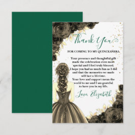 Cartão De Agradecimento Green & Black Quinceañera Custom Thank You Card