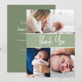 Cartão De Agradecimento Green Custom 3 Baby Phots Handletting Script