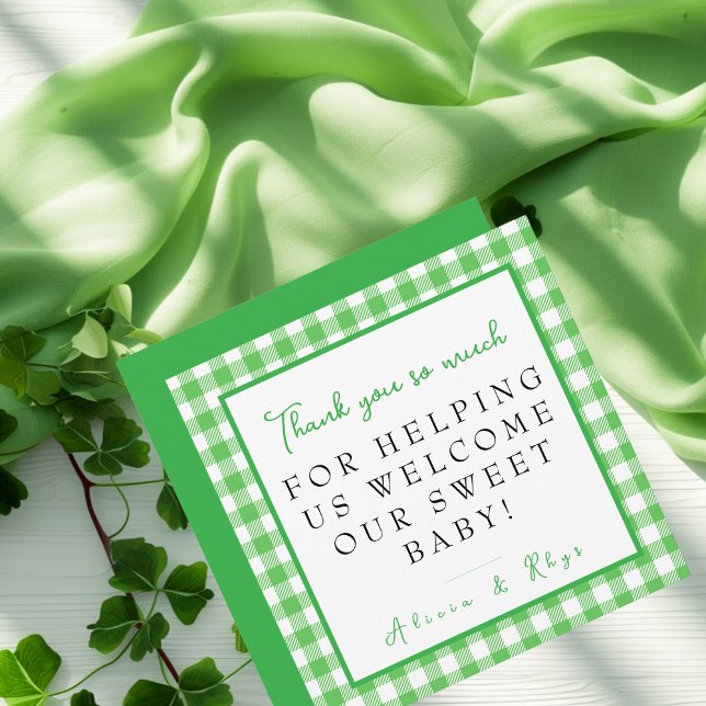 Cartão De Agradecimento Green Gingham Labor & Delivery Hospital NICU (Green Gingham Labor & Delivery NICU Hospital Thank You Card)