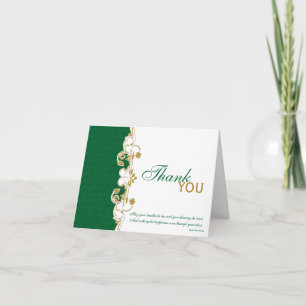 Cartão De Agradecimento Green, Gold, White Scrolls Thank You Card