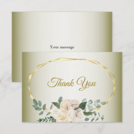 Cartão De Agradecimento Green Leaves Pink Floral Gold Geometric Wedding Th