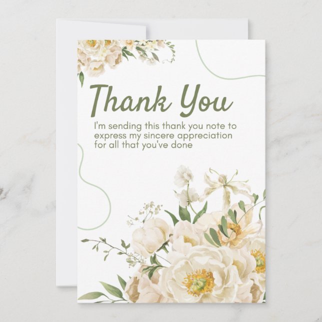 Cartão De Agradecimento Green Organic Floral Thank You Card (Frente)