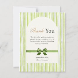 Cartão De Agradecimento Green Stripe Modern Photo Wedding