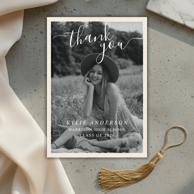 Cartão De Agradecimento Green Tassel Senior Photo High School Graduation  (Green Tassel Senior Photo High School Graduation Thank You Card)