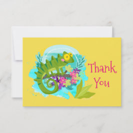 Cartão De Agradecimento Green Tropical Lizard com Flores Obrigado