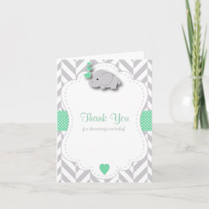 Cartão De Agradecimento Green, White Gray Elephant Baby Shower Thank You