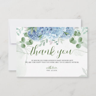 Cartão De Agradecimento Greenery Blue hydrangea Obrigado Chá de fraldas