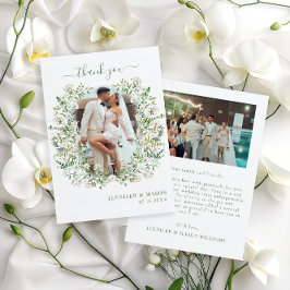 Cartão De Agradecimento Greenery deixa coroa floral Foto de Casamento