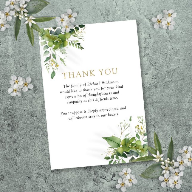 Cartão De Agradecimento Greenery Floral Celebração Do Funeral Da Vida (Greenery Floral Celebration Of Life Funeral Thank You Card)