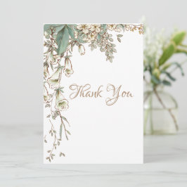 Cartão De Agradecimento Greenery Floral Garland Script Elegante Casamento