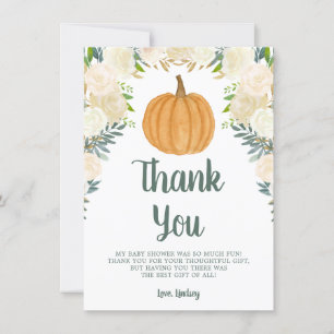 Cartão De Agradecimento Greenery Floral Pumpkin Fall Chá de fraldas Flat
