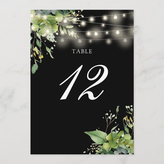 Cartão De Agradecimento Greenery Floral String Lights Table Number (Frente)