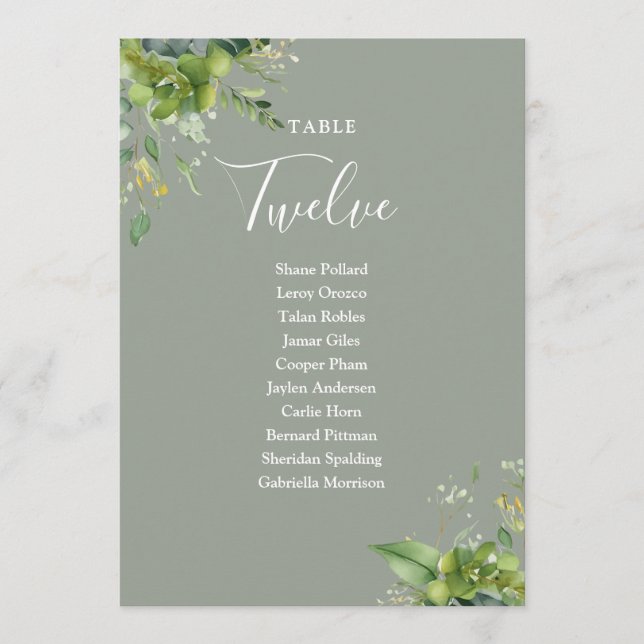Cartão De Agradecimento Greenery Sage Green Seating Table Number (Frente)
