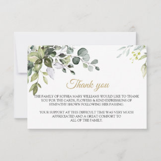 Cartão De Agradecimento Greenery Simpatia Funeral Obrigado Nota