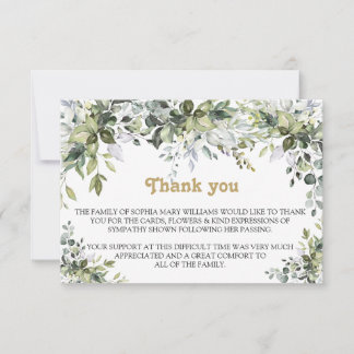 Cartão De Agradecimento Greenery Simpatia Funeral Obrigado Nota