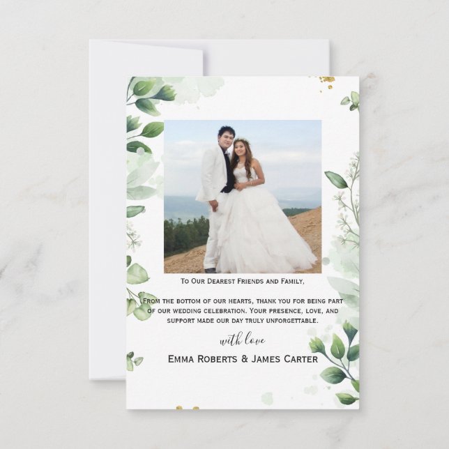 Cartão De Agradecimento Greenery Simple Script Wedding Thank You Card (Verso)