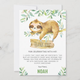 Cartão De Agradecimento Greenery Sloth Sleepover Slumber Pajama Aniversári