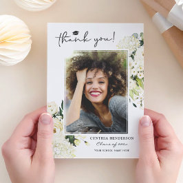 Cartão De Agradecimento Greenery White Rose Graduação Floral Foto