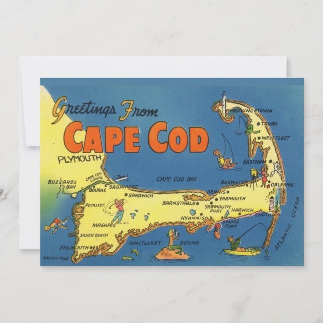 Cartão De Agradecimento Greetings From Cape Cod 5x7 Map Postcard (Frente)