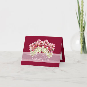 Cartão De Agradecimento Grinalda de Orquídea Dupla Marfim Rosa Elegante Ag