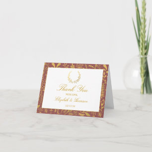 Cartão De Agradecimento Grinalda Floral Dourada Elegante Obrigado Casament