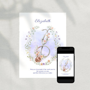 Cartão De Agradecimento Grinalda Floral Roxa Estetoscópio Apreciação de En