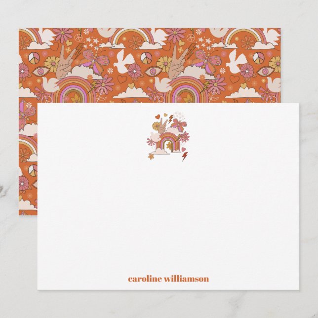 Cartão De Agradecimento Groovy 70s Hippie Peace Orange Bat Mitzvah Persona (Frente/Verso)