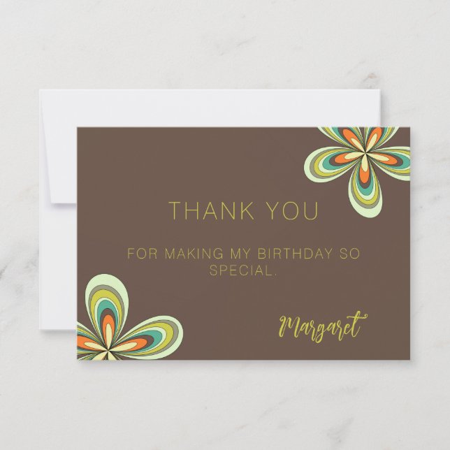 Cartão De Agradecimento Groovy Birthday Obrigado Retro 70s Flor Hippie (Frente)